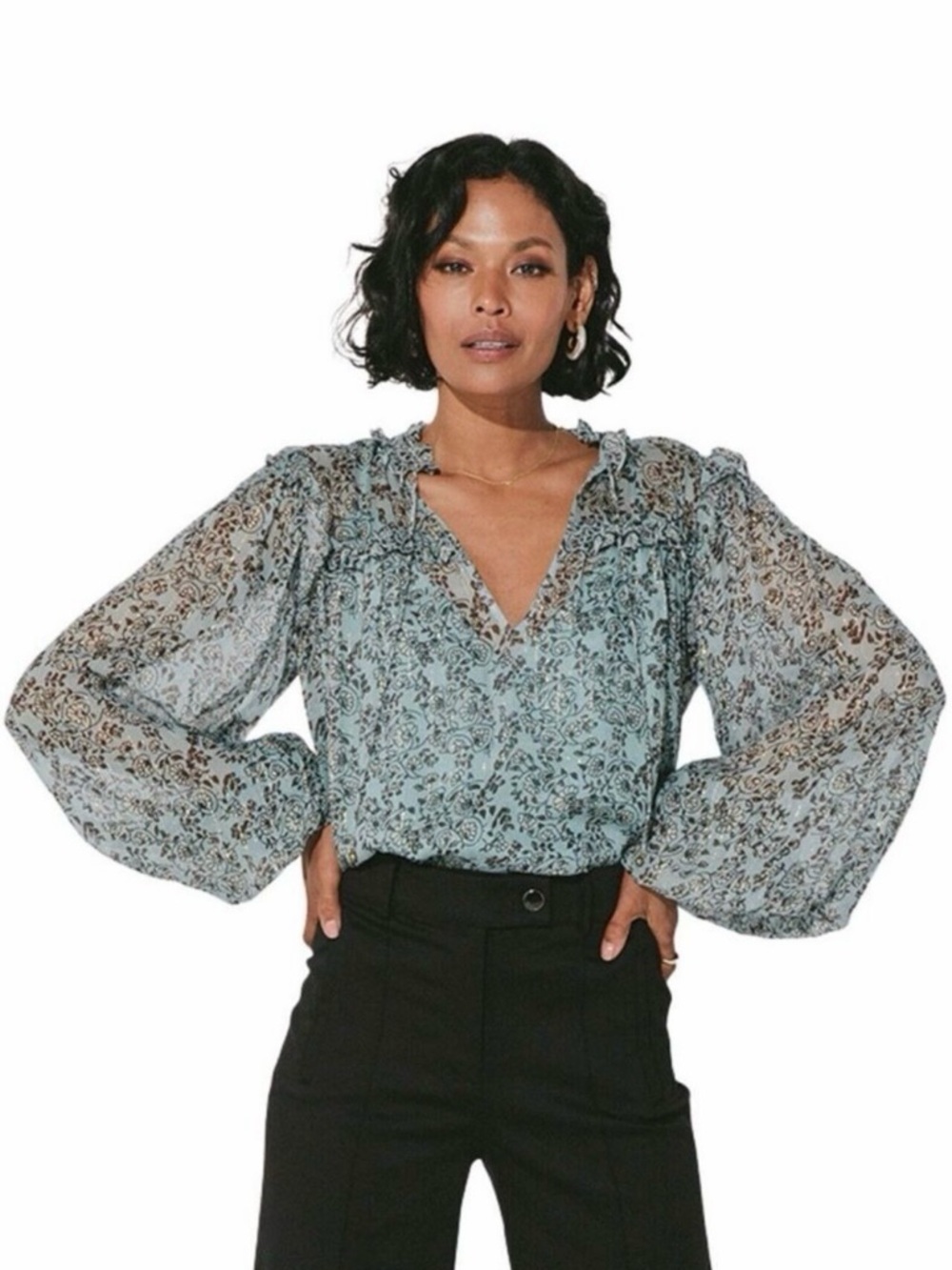 NWT Cleobella Loretta Iris‎ Floral Print Chiffon Puff Sleeve Blouse